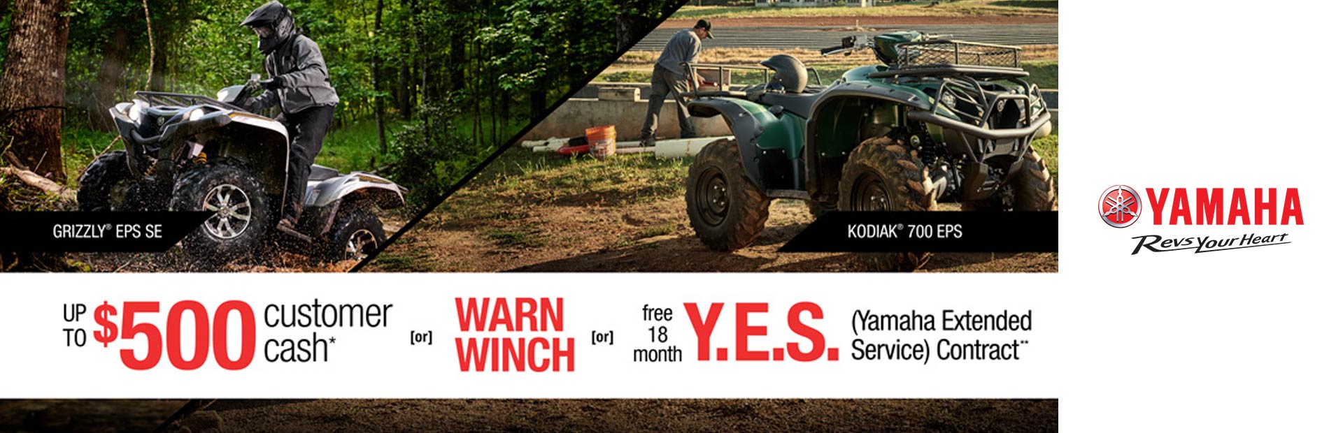 Yamaha: Free Warn Vantage Winch -or- 18 Month Y.E.S. (ATV)